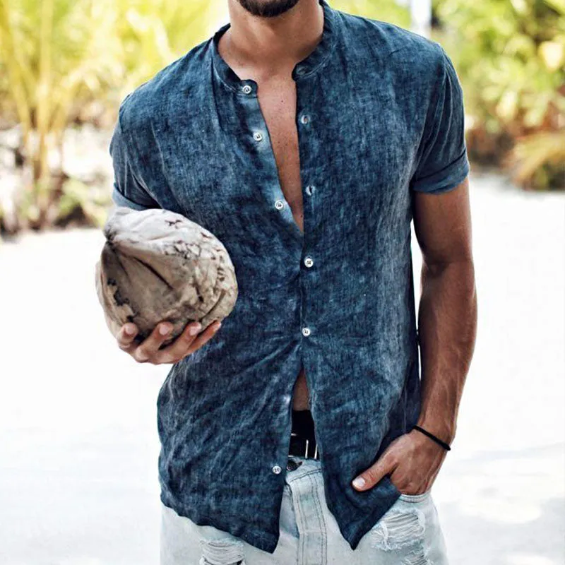 Men's Retro Casual Gradient Print Stand Collar Short Sleeve Shirt 86696846TO sold by Manly product image thumbnail 2