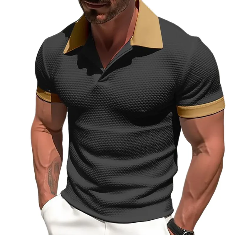 Men's Retro Casual Colorblock Short-sleeved Polo Shirt 19569212TO sold by Manly