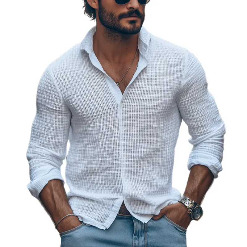 Men's Classic Casual Slim Fit Solid Color Waffle Long Sleeve Shirt 66491380K sold by Manly