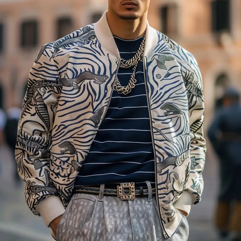 Men's Vintage Print Zip-Up Bomber Jacket 67382323U sold by Manly product image thumbnail 2