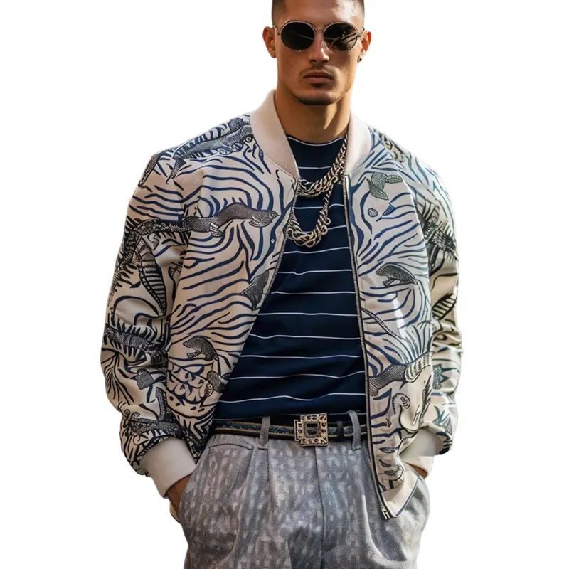Men's Vintage Print Zip-Up Bomber Jacket 67382323U sold by Manly product image thumbnail 3