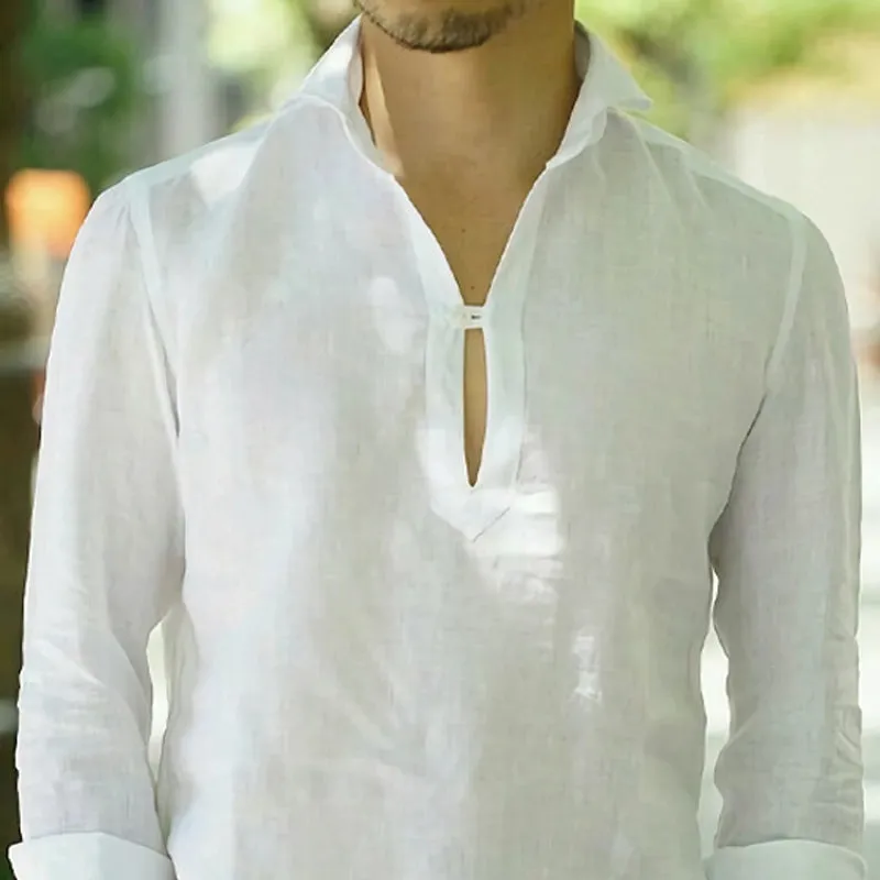 Men's Casual Cotton and Linen Button V-Neck Long Sleeve T-Shirt 89946779U sold by Manly product image thumbnail 2