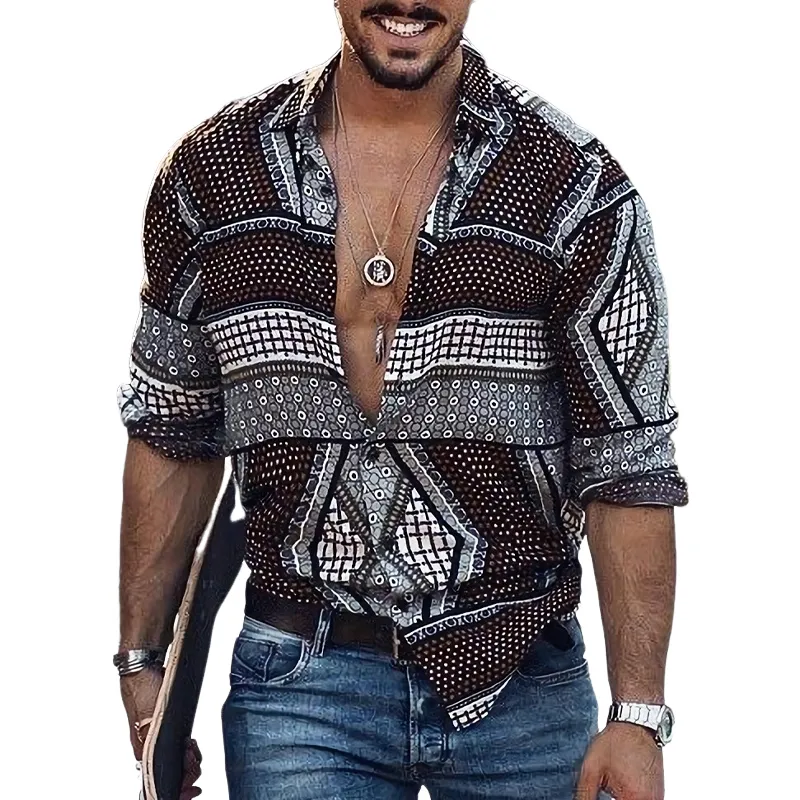 Men's Casual Vintage Print Long Sleeve Shirt 87996338U sold by Manly