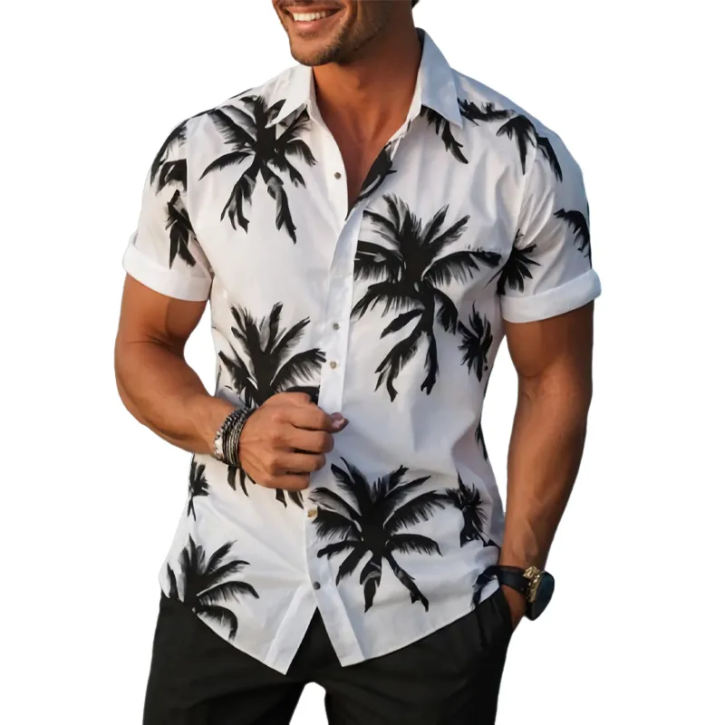 Men's Hawaiian Coconut Tree Print Short Sleeve Shirt 71833410U sold by Manly