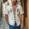 Men's Cotton and Linen Vintage Embroidered Short-sleeved Shirt 16049900U sold by Manly