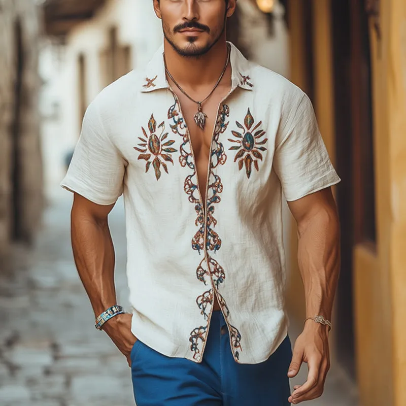 Men's Cotton and Linen Vintage Embroidered Short-sleeved Shirt 16049900U sold by Manly product image thumbnail 3