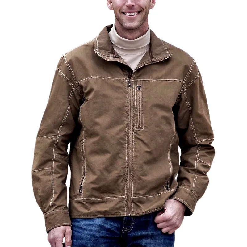 Men's Vintage Brown Cotton Zip-Up Jacket 82498223U sold by Manly