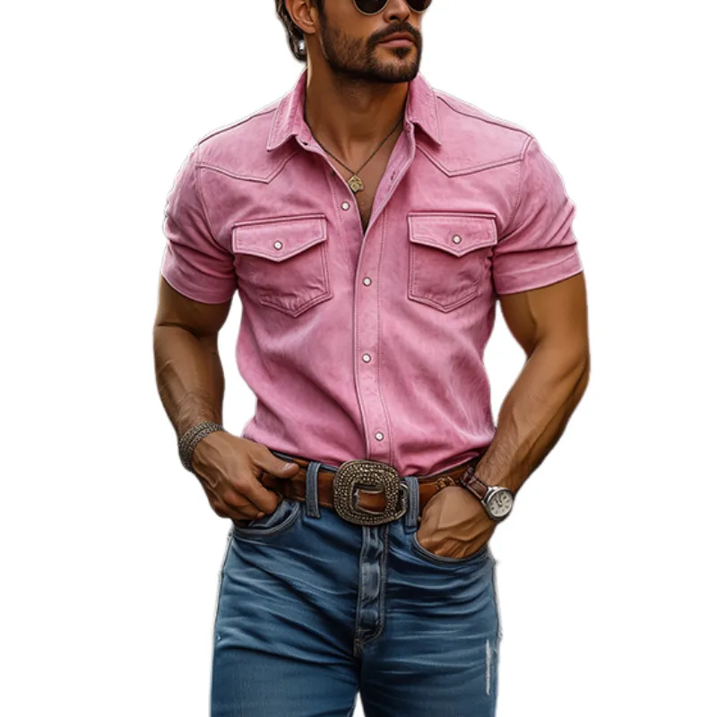 Men's Classic Casual Slim Fit Solid Suede Western Short Sleeve Shirt 10362354K sold by Manly