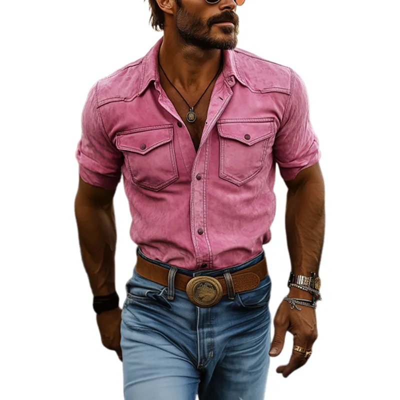 Men's Classic Casual Slim Fit Solid Color Suede Western Long Sleeve Shirt 55612260K sold by Manly