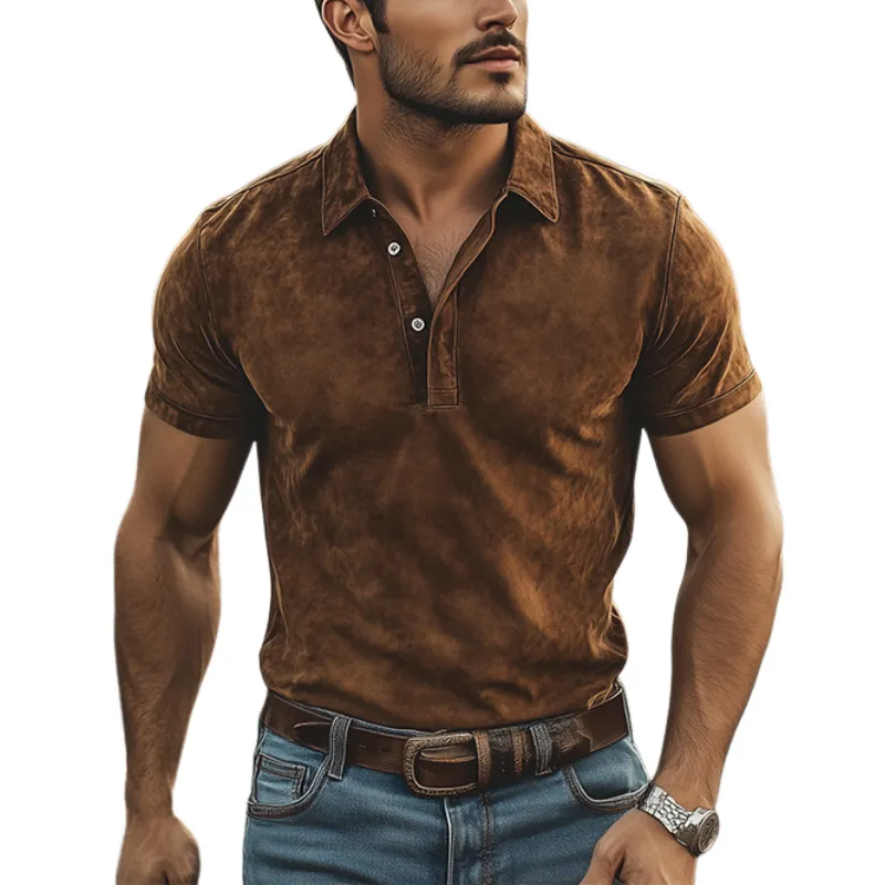 Men's Classic Retro American Casual Slim Fit Suede POLO Shirt 61820803K sold by Manly