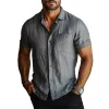 Men's Casual Linen Lapel Slim Fit Short Sleeve Shirt 26571670M sold by Manly