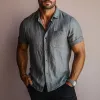 Men's Casual Linen Lapel Slim Fit Short Sleeve Shirt 26571670M sold by Manly