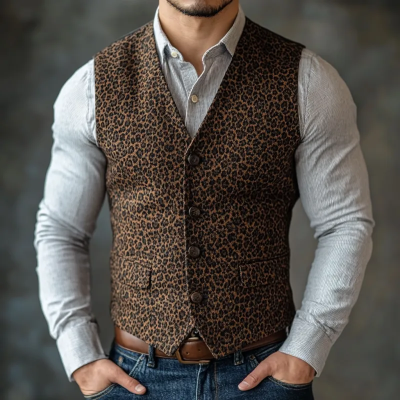 Men's Vintage Leopard V-Neck Single-Breasted Slim Fit Suit Vest 37020568M sold by Manly product image thumbnail 2