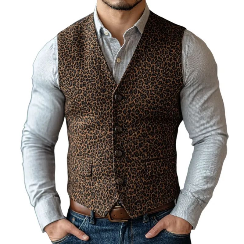 Men's Vintage Leopard V-Neck Single-Breasted Slim Fit Suit Vest 37020568M sold by Manly