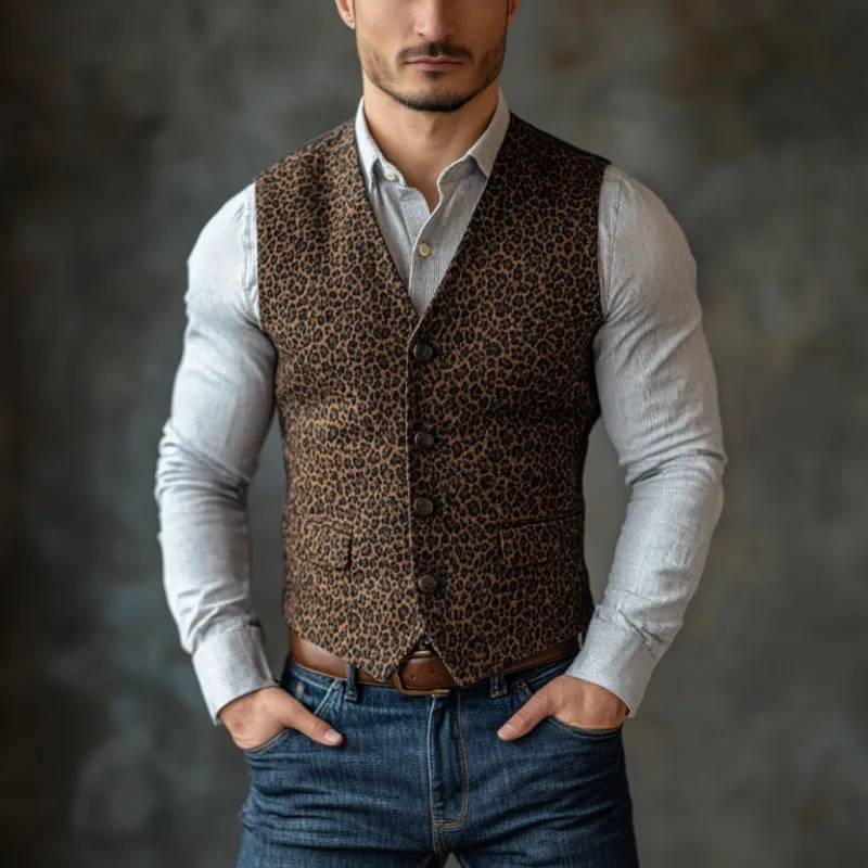 Men's Vintage Leopard V-Neck Single-Breasted Slim Fit Suit Vest 37020568M sold by Manly product image thumbnail 3