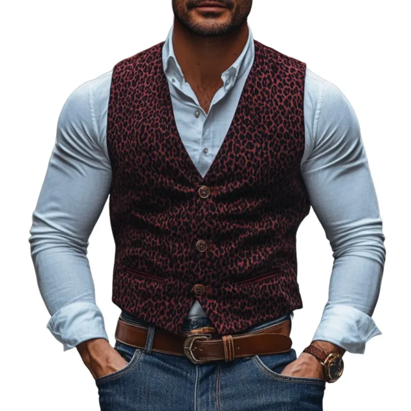 Men's Vintage Leopard V-Neck Single-Breasted Slim Fit Suit Vest 28170058M sold by Manly