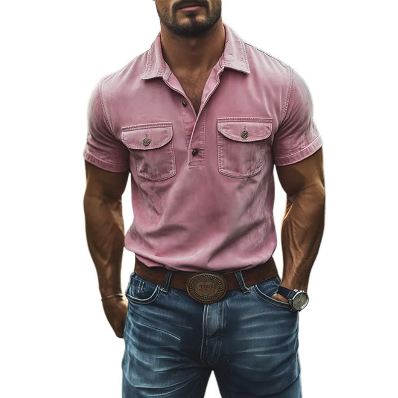 Men's Classic Casual Slim Fit Solid Color Suede Multi-Pocket POLO Shirt 41327799K sold by Manly