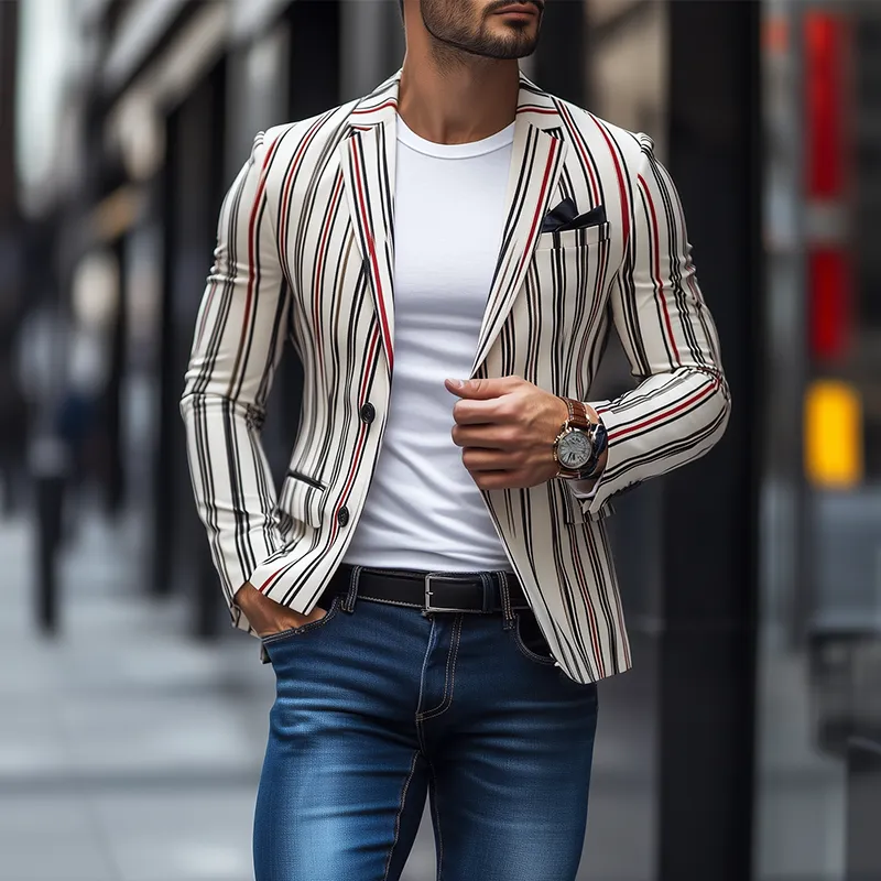 Men's Fashion Spring and Summer Casual Slim Contrast Striped Single-breasted Blazer 05379370K sold by Manly product image thumbnail 2
