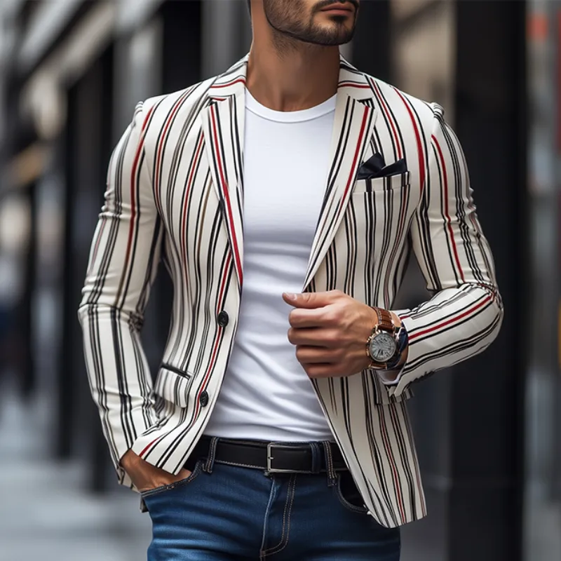Men's Fashion Spring and Summer Casual Slim Contrast Striped Single-breasted Blazer 05379370K sold by Manly product image thumbnail 3