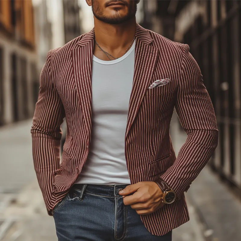 Men's Fashion Spring Summer Retro Casual Slim Striped Single Breasted Blazer 18066233K sold by Manly product image thumbnail 3