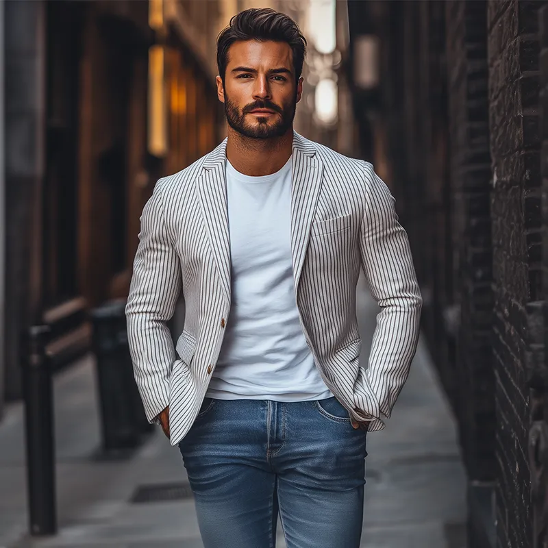 Men's Fashion Spring Summer Casual Slim Fit Striped Single Breasted Blazer 99799100K sold by Manly product image thumbnail 2