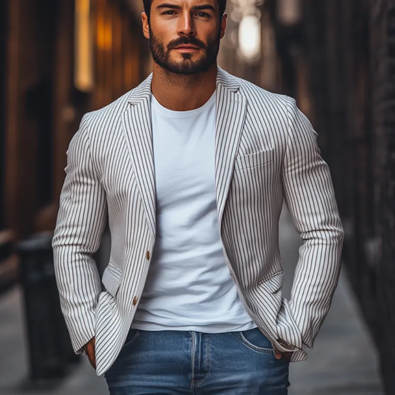 Men's Fashion Spring Summer Casual Slim Fit Striped Single Breasted Blazer 99799100K sold by Manly product image thumbnail 3