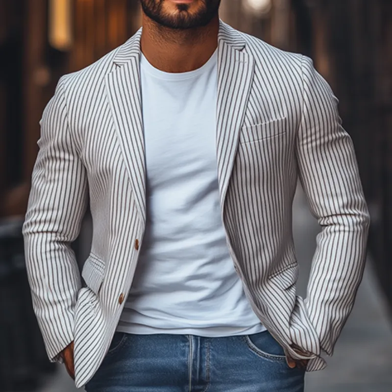 Men's Fashion Spring Summer Casual Slim Fit Striped Single Breasted Blazer 99799100K sold by Manly product image thumbnail 4