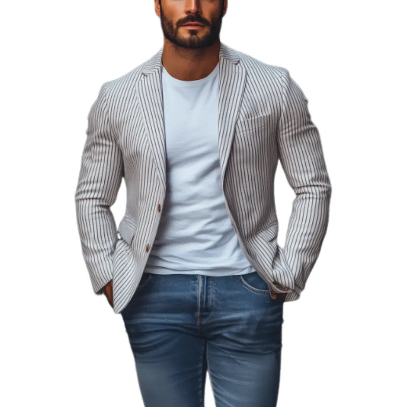 Men's Fashion Spring Summer Casual Slim Fit Striped Single Breasted Blazer 99799100K sold by Manly