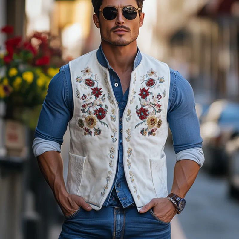 Men's Fashion American Retro Western Embroidered Velvet Vest (No Buttons) 41504432K sold by Manly product image thumbnail 3