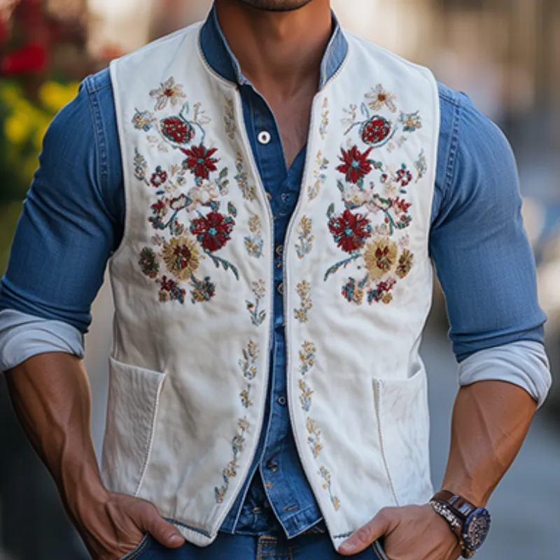 Men's Fashion American Retro Western Embroidered Velvet Vest (No Buttons) 41504432K sold by Manly product image thumbnail 4