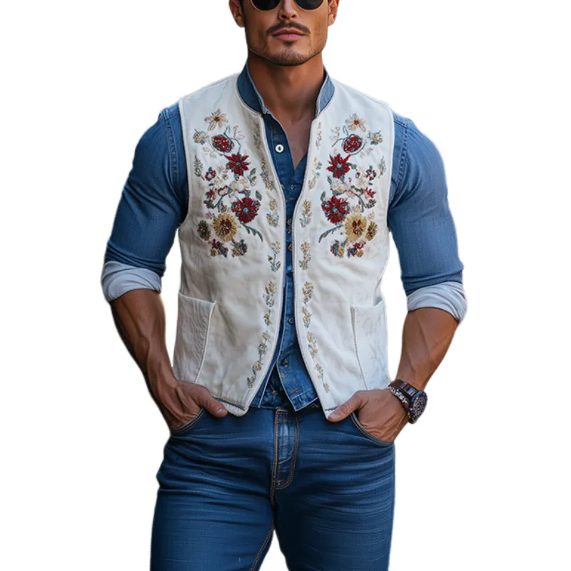 Men's Fashion American Retro Western Embroidered Velvet Vest (No Buttons) 41504432K sold by Manly