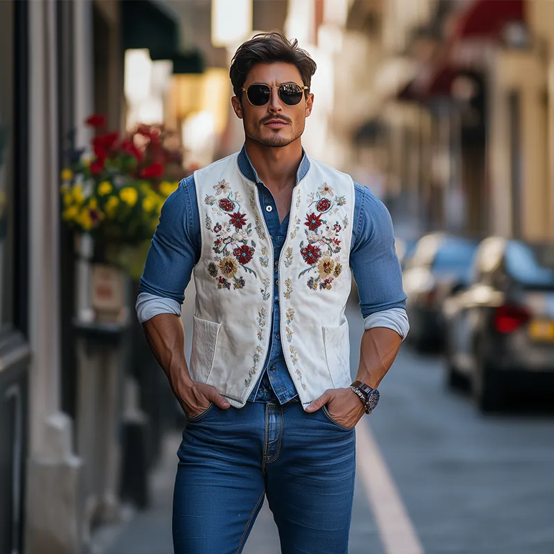 Men's Fashion American Retro Western Embroidered Velvet Vest (No Buttons) 41504432K sold by Manly product image thumbnail 2