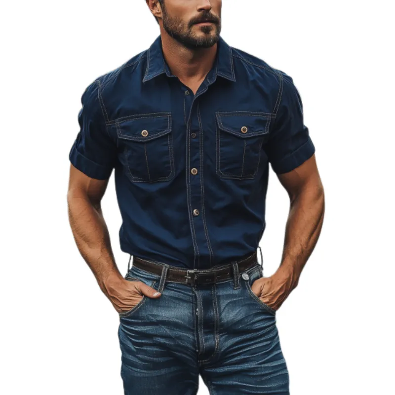 Men's Fashion American Retro Slim Fit Solid Color Western Short Sleeve Shirt 00523109K sold by Manly