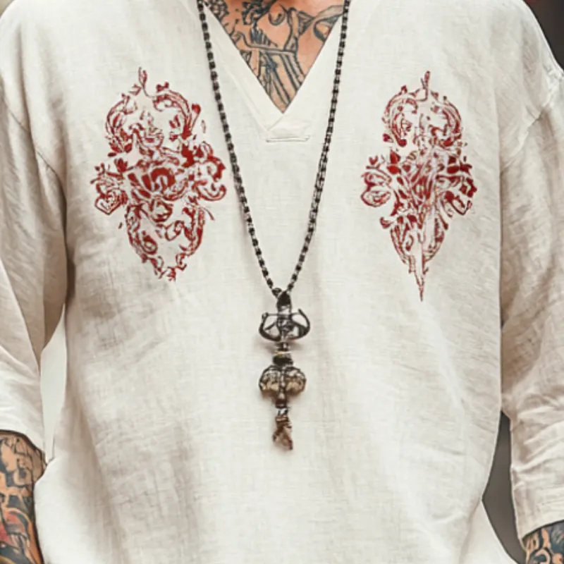 Men's Vintage Casual V-Neck Blended Printed Short Sleeve T-Shirt 09205121F sold by Manly product image thumbnail 3