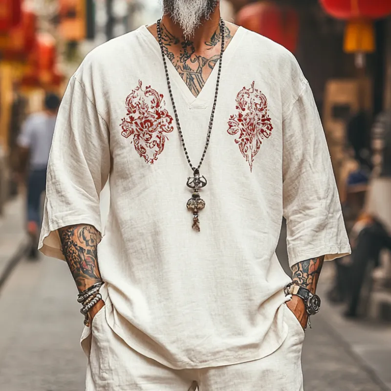 Men's Vintage Casual V-Neck Blended Printed Short Sleeve T-Shirt 09205121F sold by Manly product image thumbnail 2