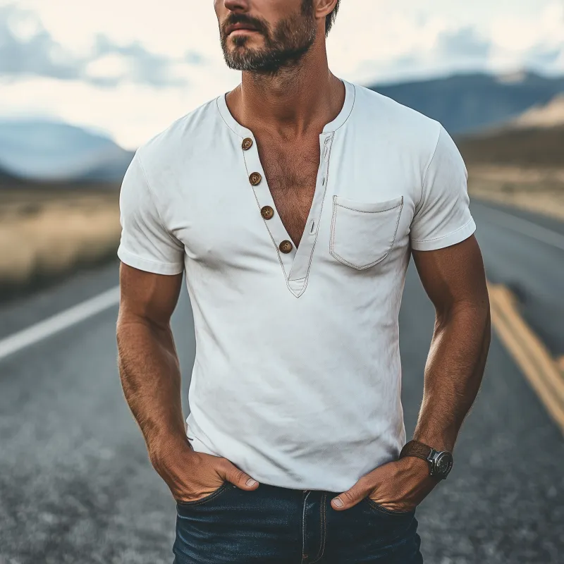 Men's Classic American Retro Casual Slim Fit Suede Deep V-neck T-shirt 43409716K sold by Manly product image thumbnail 2