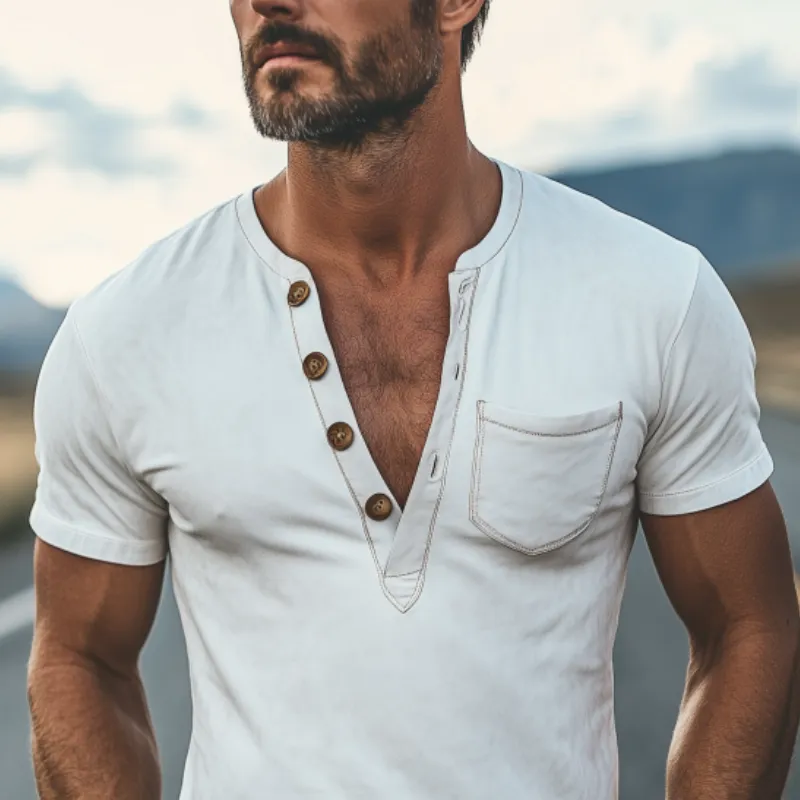 Men's Classic American Retro Casual Slim Fit Suede Deep V-neck T-shirt 43409716K sold by Manly product image thumbnail 4