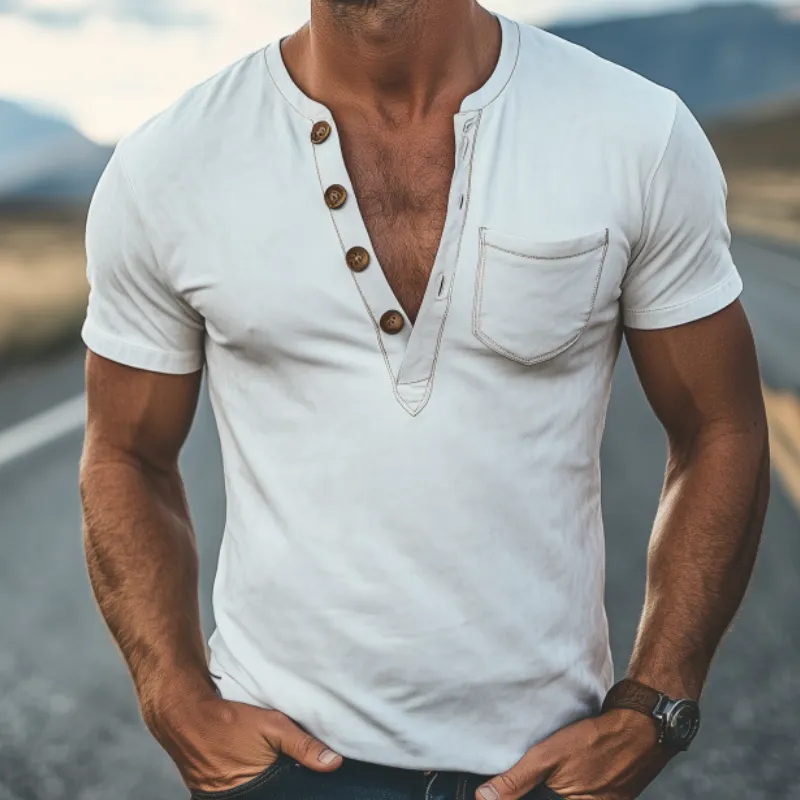 Men's Classic American Retro Casual Slim Fit Suede Deep V-neck T-shirt 43409716K sold by Manly product image thumbnail 3