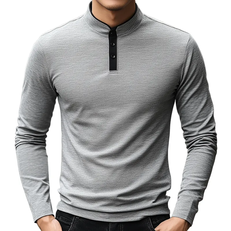 Men's Casual Comfort Henley Collar Cotton Blend Long Sleeve T-Shirt 19078842F sold by Manly
