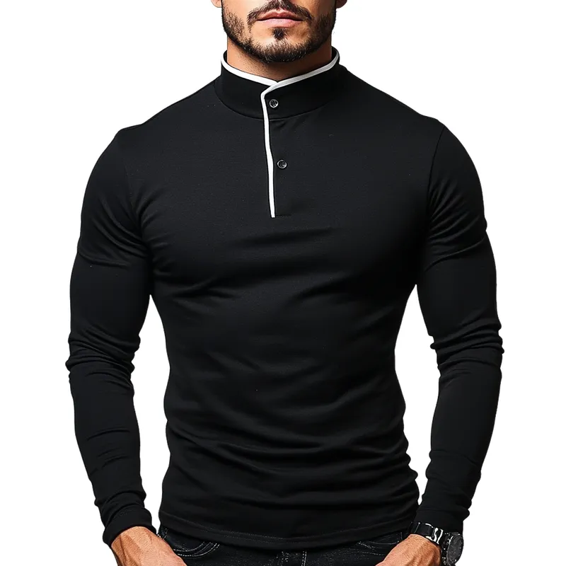 Men's Casual Comfort Henley Collar Cotton Blend Long Sleeve T-Shirt 38521049F sold by Manly
