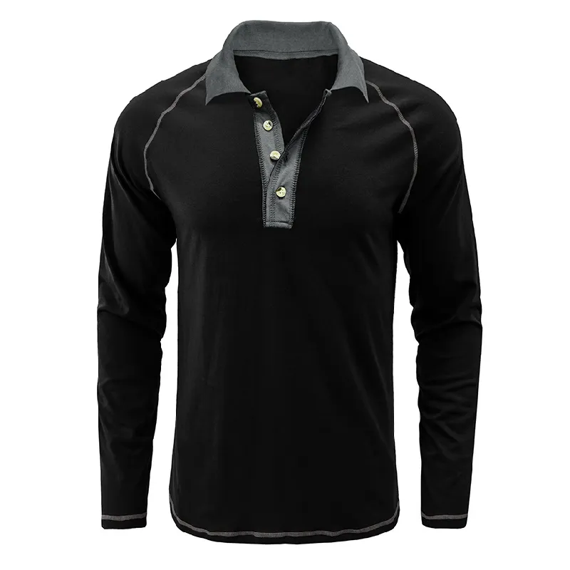 Men's Vintage Casual Lapel Cotton Blend Long Sleeve Polo Shirt 91529020F sold by Manly product image thumbnail 3