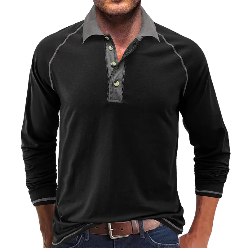 Men's Vintage Casual Lapel Cotton Blend Long Sleeve Polo Shirt 91529020F sold by Manly