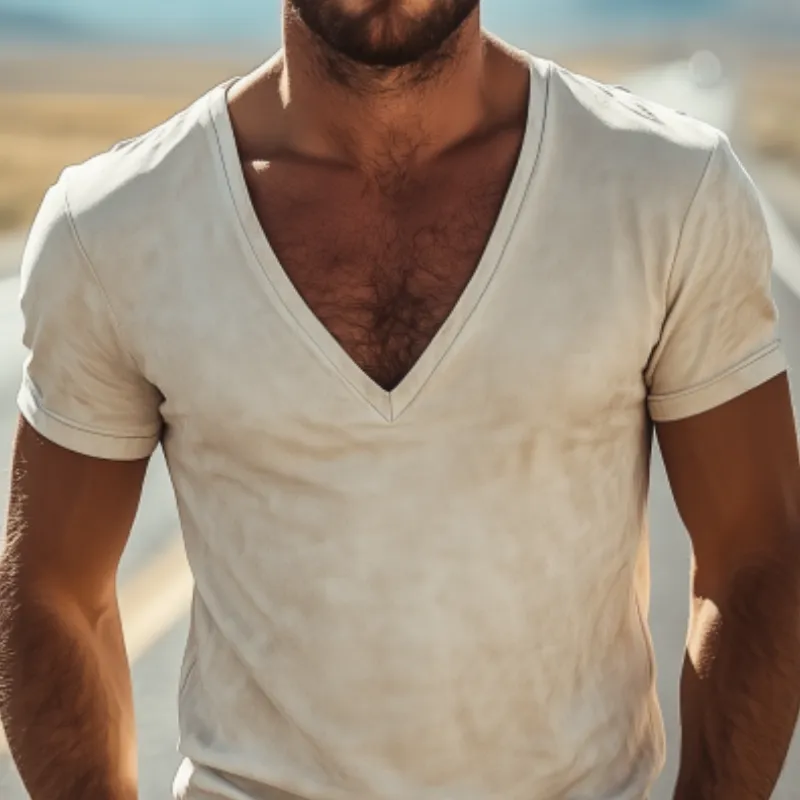 Men's Classic Retro Western Style Slim Fit Deep Suede V Neck T-Shirt 45211846K sold by Manly product image thumbnail 4