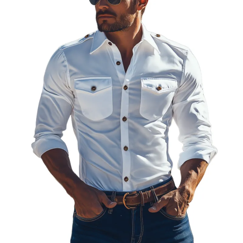 Men's Classic American Retro Navy Slim Fit Solid Color Long Sleeve Shirt 38160479K sold by Manly