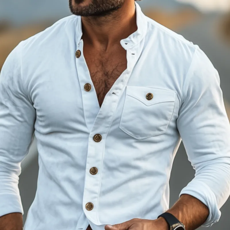 Men's Classic American Retro Slim-fit Solid Color Velvet Long-sleeved Shirt 65744643K sold by Manly product image thumbnail 4