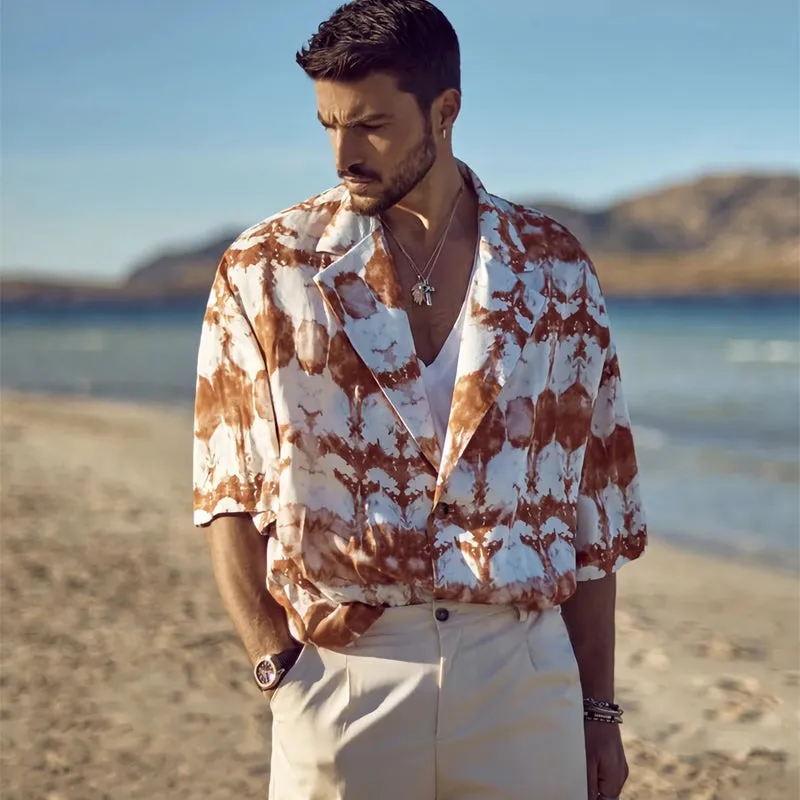 Men's Casual Loose Printed Notch Lapel Short Sleeve Shirt 55535190U sold by Manly product image thumbnail 3