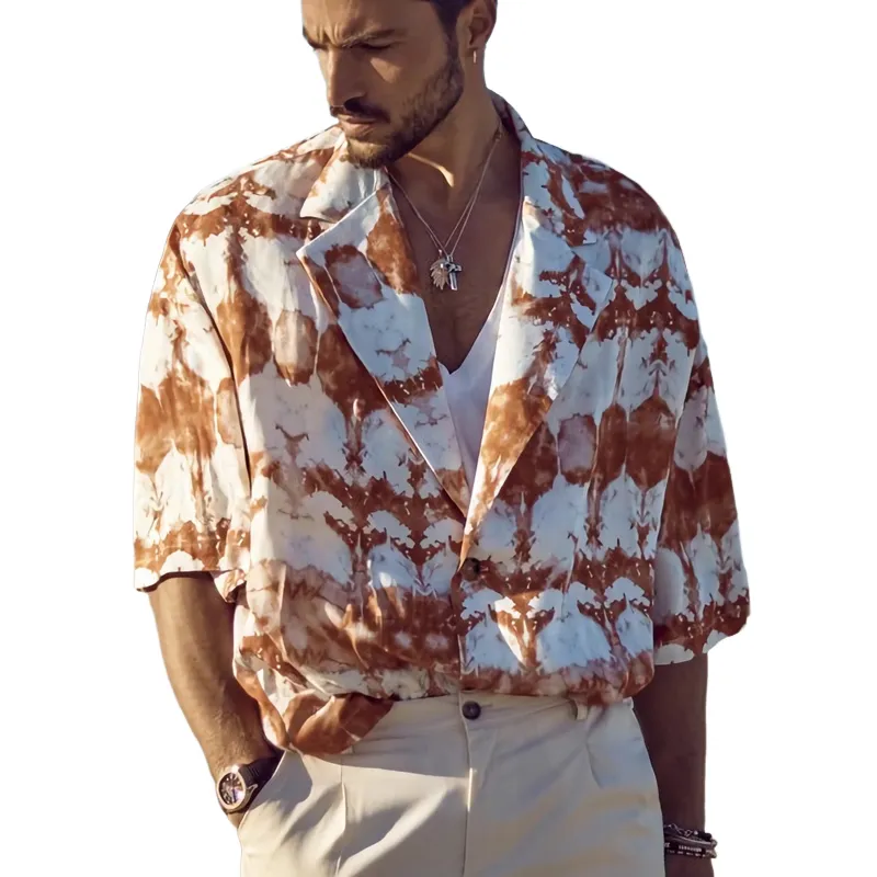 Men's Casual Loose Printed Notch Lapel Short Sleeve Shirt 55535190U sold by Manly