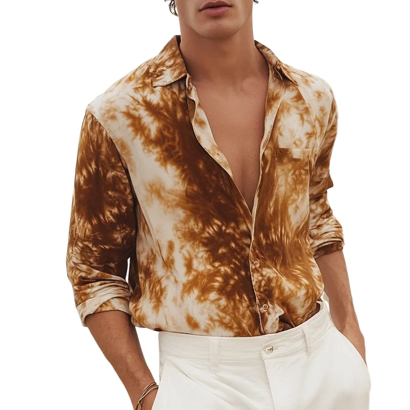 Men's Casual Loose Retro Print Long Sleeve Shirt 07007740U sold by Manly