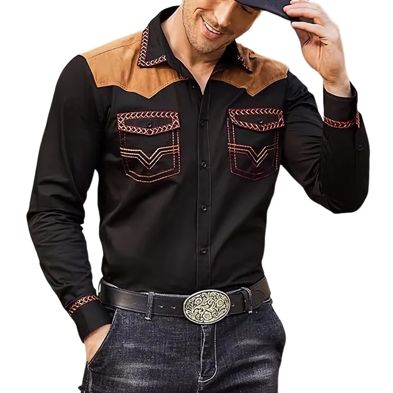 Men's Casual Cotton and Suede Panel Long Sleeve Shirt 97822221U sold by Manly