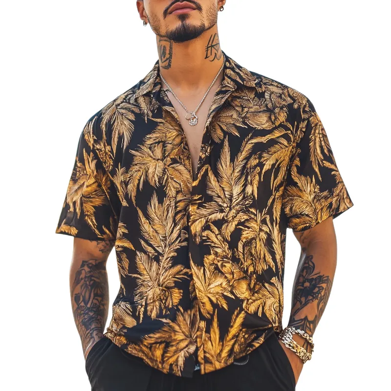 Men's Casual Loose Retro Print Short Sleeve Shirt 87568820U sold by Manly